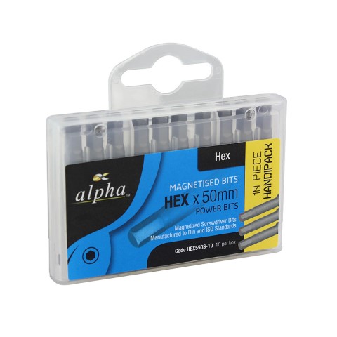 ALPHA HEX 5MM X 50MM POWER BIT - HANDIPAK OF 10